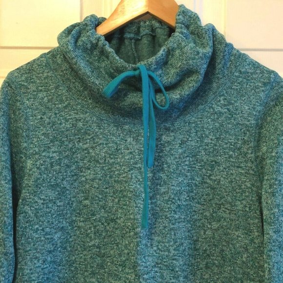 NEW Eddie Bauer Sz M Womens Fleece Pullover Sweater Drawstring Collar Turquoise - Picture 2 of 8